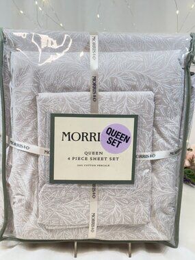 The Original Morris & Co. 4 Pc Queen Sheet Set Tan Willow Leaf Luxury Cotton
